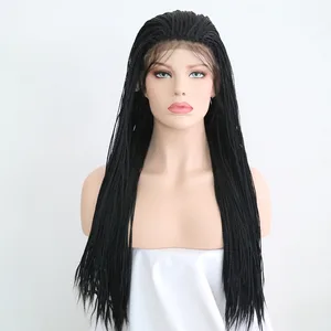 Парики Imeya на сетке спереди, синтетические плетеные волосы, термостойкие волосы для детей, черного цвета, ручная работа