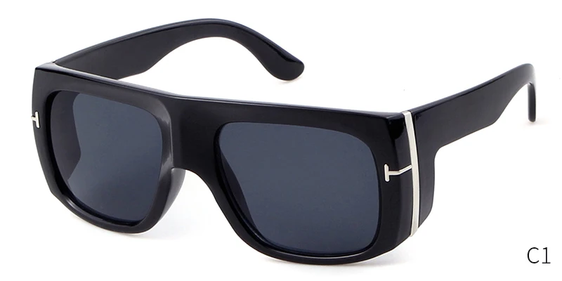C1 BRIGHT BLACK GRAY Большие футуристические солнцезащитные очки для мужчин и женщин, Модные фирменные дизайнерские винтажные Ретро леопардовые оправы с плоским верхом, солнцезащитные очки Tom S062 - Цвет линз: C1 BRIGHT BLACK GRAY