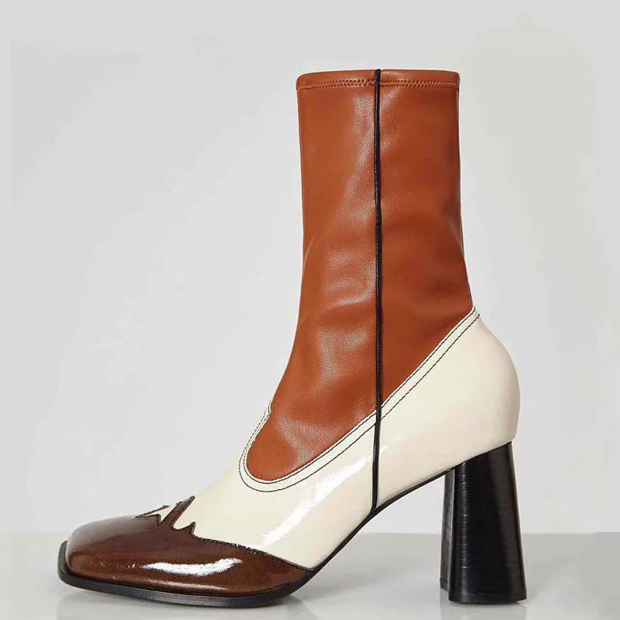 

2021 Patchwork Ankle Booties New Thick With High Heels Fashion In The Boots Contrast Color Stitching Large Size Women's Boots