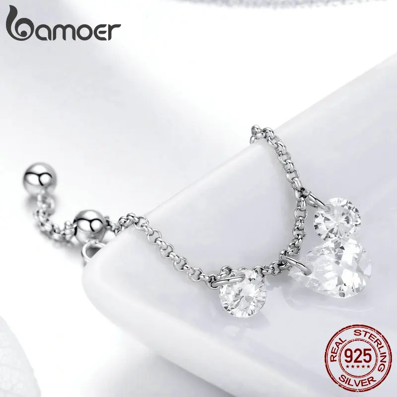 BAMOER 925 пробы серебряные светящиеся кольца с кубическим цирконием для женщин Свадебные ювелирные изделия SCR485