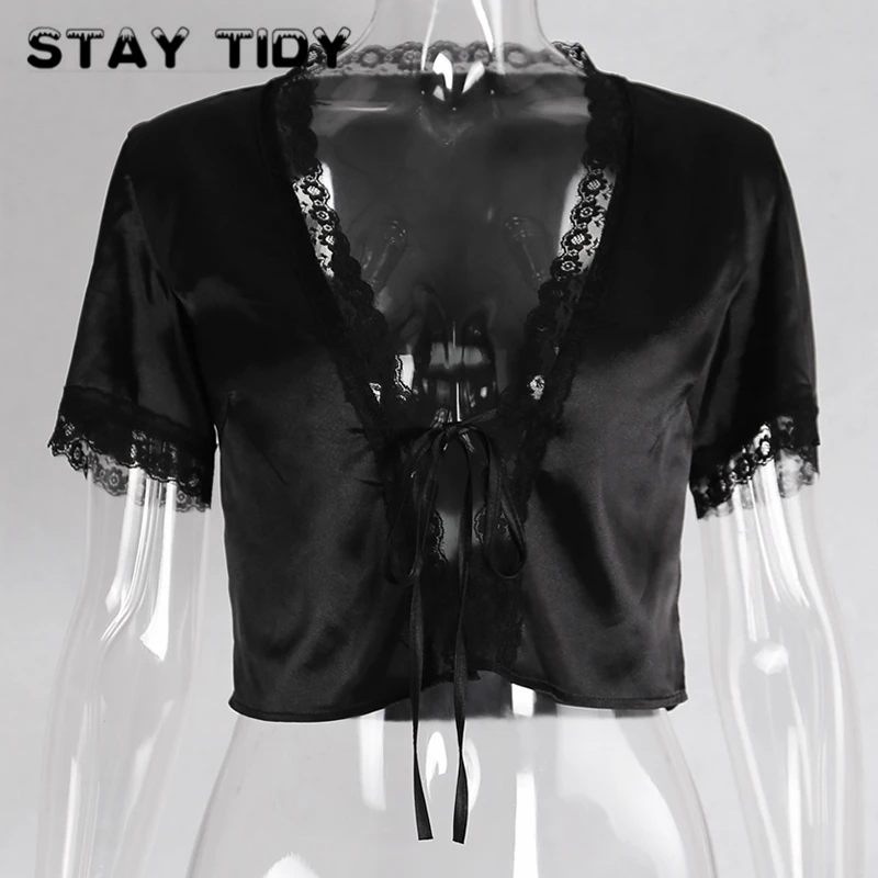 Оставайтесь аккуратные кружевные лоскутные свободные укороченные топы 2019
