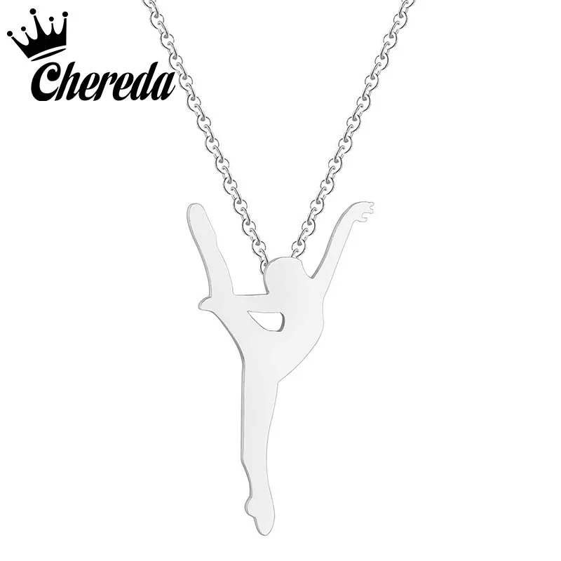 

Chereda Fashion Simple Dancing Girl Necklace Stainless Steel Classic Women Necklaces Silver Gold Chain Pendant Fine Jewelry