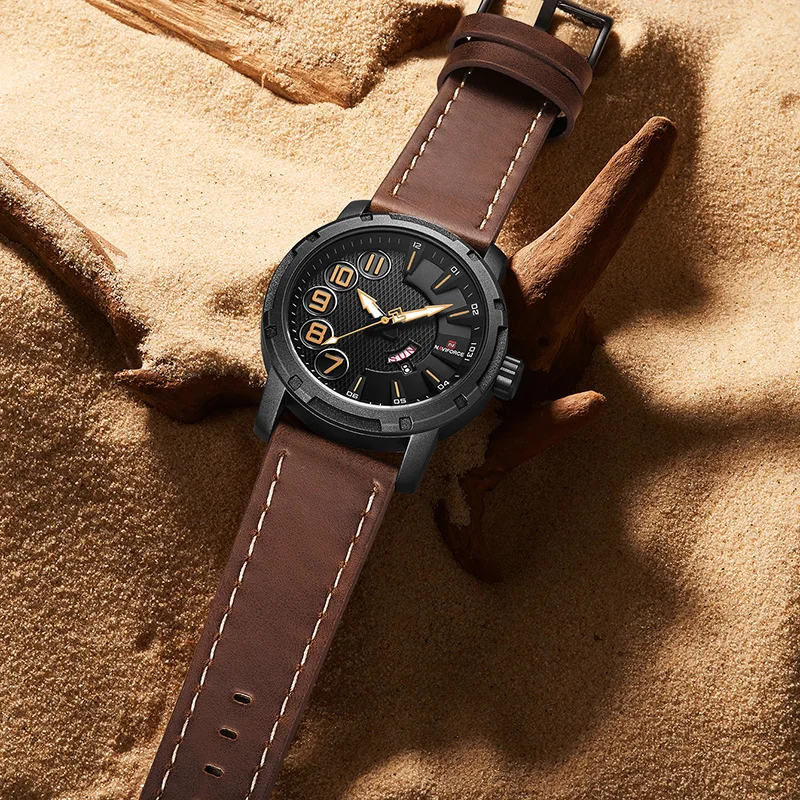 Часы NAVIFORCE мужские спортивные кварцевые водонепроницаемые с кожаным ремешком |