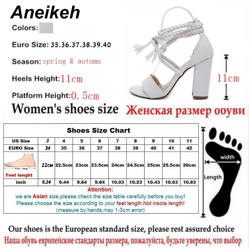 Aneikeh/модные пикантные сандалии-гладиаторы из искусственной кожи, новинка г. женские туфли на высоком квадратном каблуке с открытым носком, белые вечерние туфли на шнуровке, размер 35-40