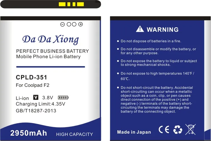 Зеркальная батарея DaDaXiong 2950 мАч для телефона Coolpad F2 Battery 8675 NOTE 5951 8750 5891Q 7320 |