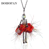 new fashion doll necklace for girls red dress crystal handbag necklaces women long chain fashion hot party jewelry collier femme
