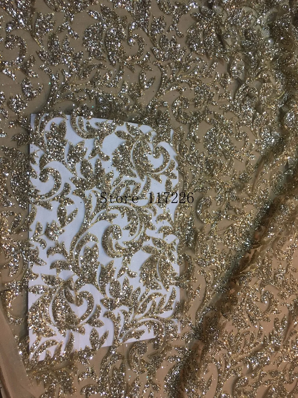 Лидер продаж французская африканская кружевная ткань с блестками золотого цвета