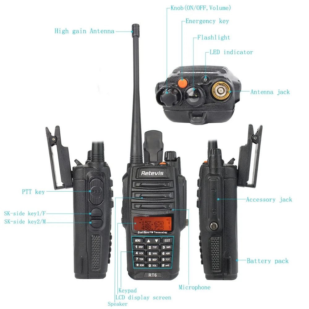 Портативная рация Retevis RT6 IP67 10 шт. водонепроницаемая 5/3/1 Вт радиостанция VOX FM