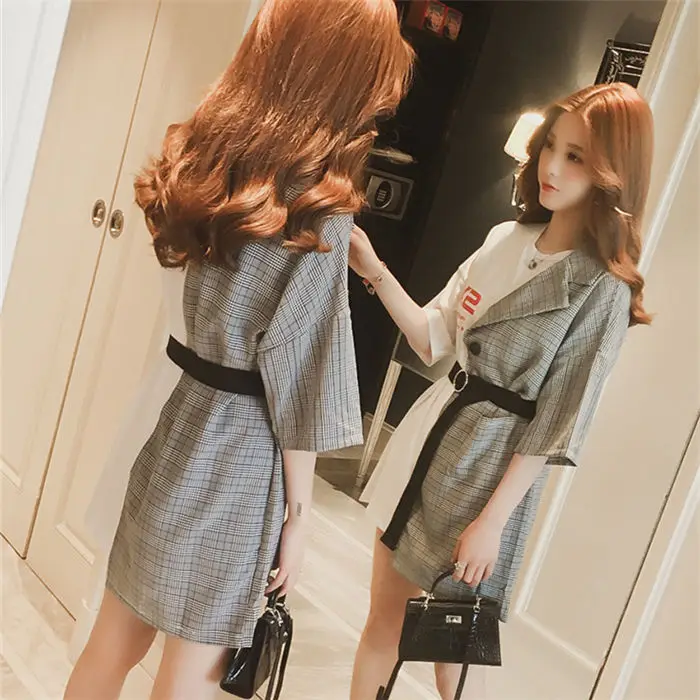 Ins Сетчатое сшитое поддельное платье из двух частей с буквенным принтом женская