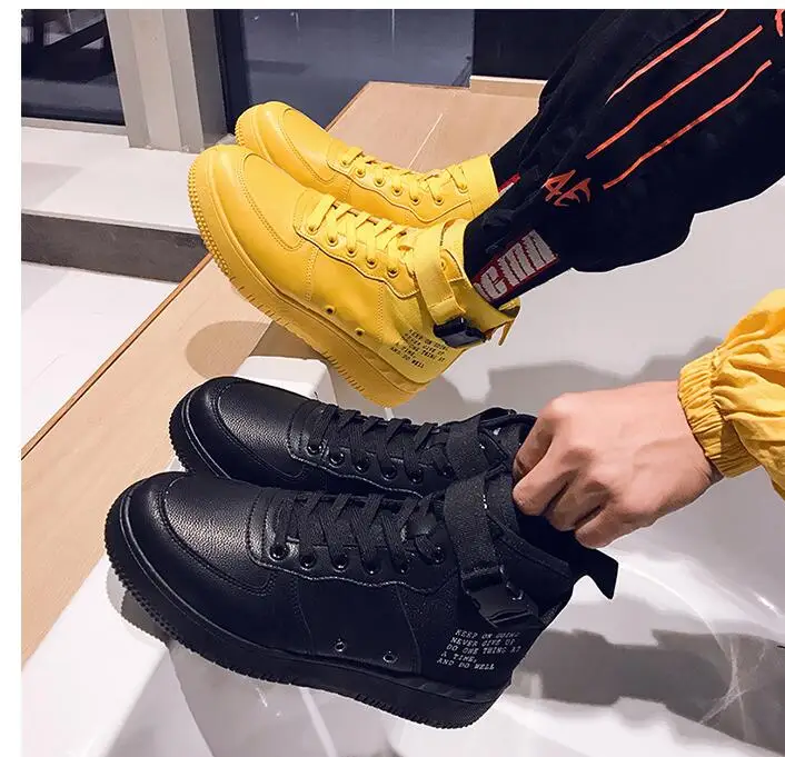 Мужские кроссовки с высоким верхом черные легкие в стиле хип-хоп на плоской