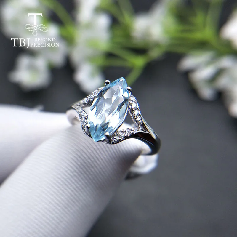 Женское кольцо с натуральным голубым топазом 2 карата TBJ|Кольца| |