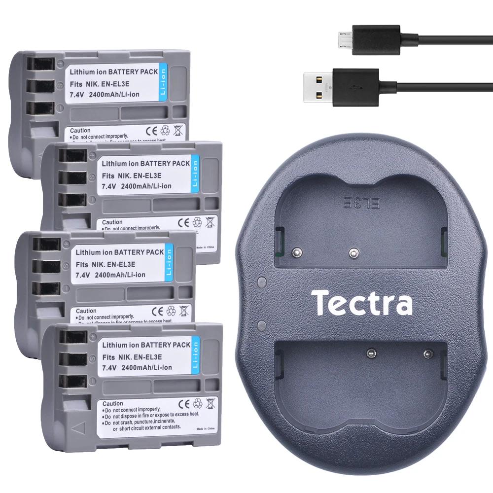 Купи Tectra 4pcs EN-EL3e ENEL3e батарея для камеры + USB двойное зарядное устройство для Nikon D50 D70 D70s D80 D90 D100 D200 D300 D300S за 1,820 рублей в магазине AliExpress