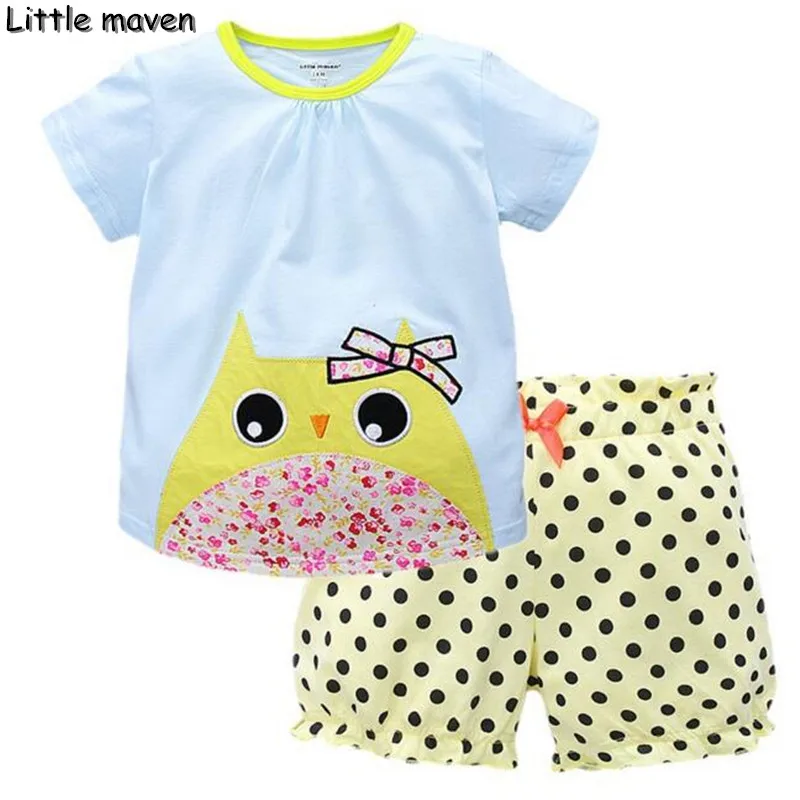 Little maven/Брендовая детская одежда летняя для маленьких девочек хлопковая Футболка