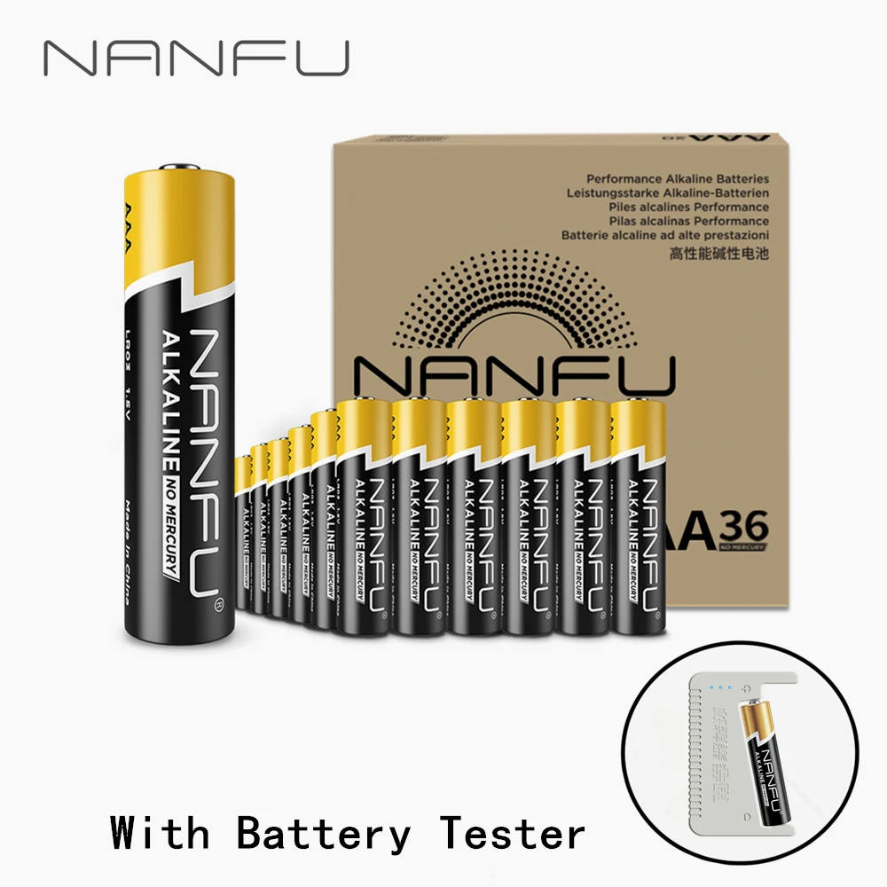 NANFU 36 шт. аккумулятор aa батарейки с батарея тестер 1.5 В щелочной аккумуляторы LR06 2a