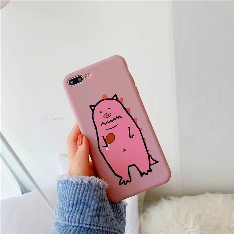 Funny pink dinosaur Pig Pattern Phone Case For iphone X XR XS Max 6 S 7 8 plus Soft Cover Couple Cases Colorful Capa |