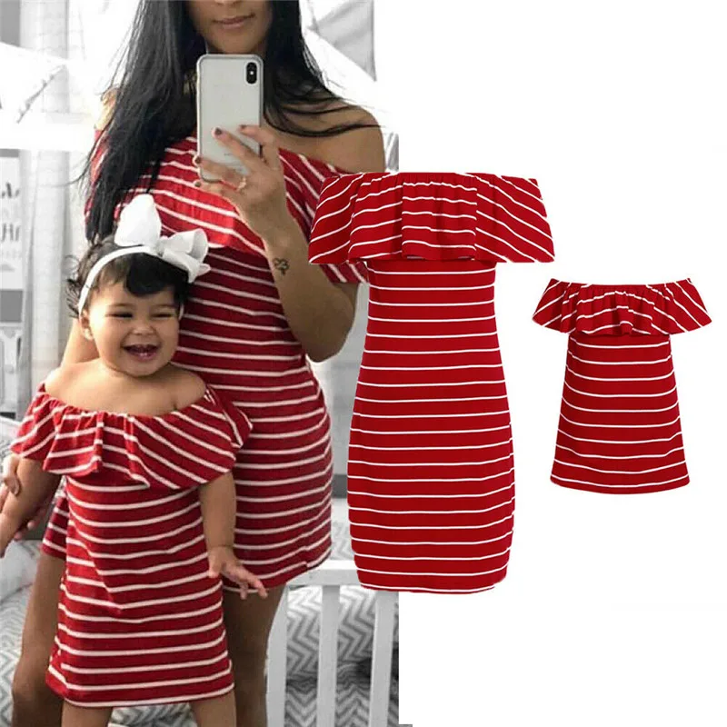 Одинаковые Семейные платья для мамы и дочки платье в полоску одежда родителей