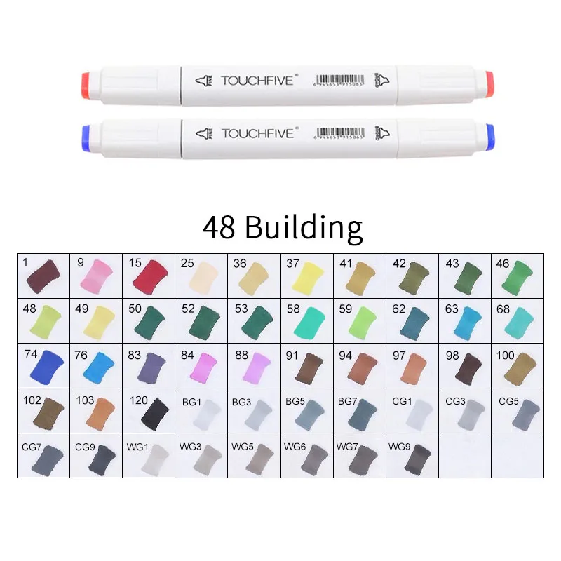 WHITE-48BUILDING TOUCHFIVE 168 цветов художественные Маркеры Набор ручек с двойной головкой ручка для рисования манга маркер для окрашивания выдвижных ящиков поставки Студенческая ручная краска - Цвет: WHITE-48BUILDING