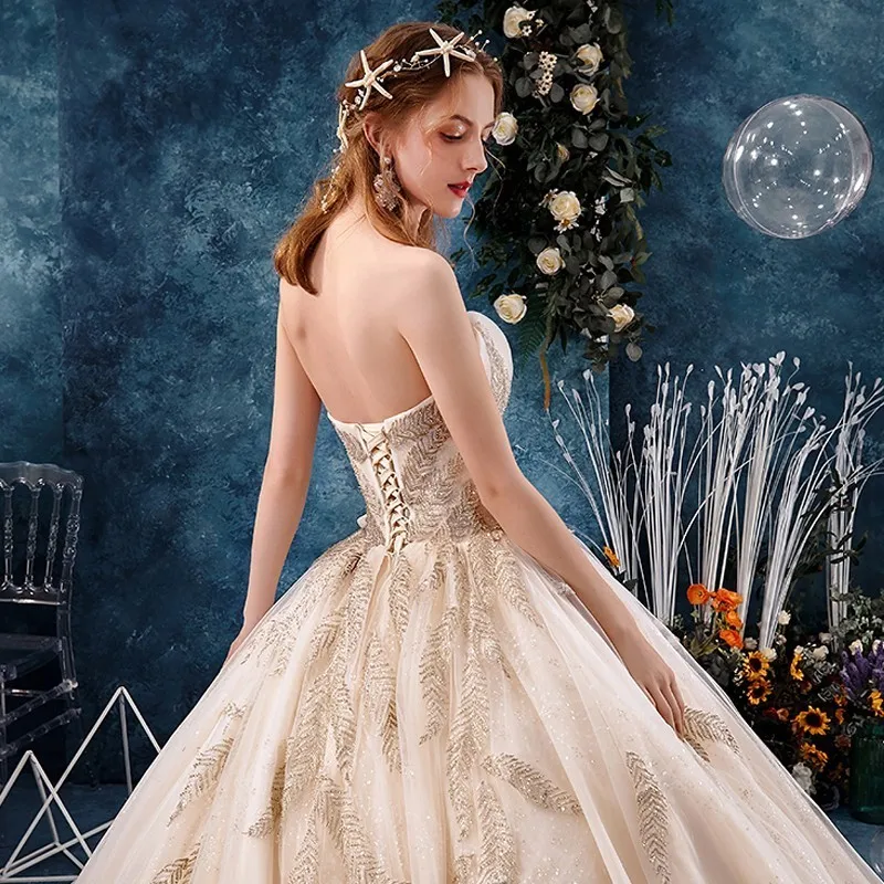 Vestidos De Noiva бальное платье без бретелек Золотое кружевное большого размера