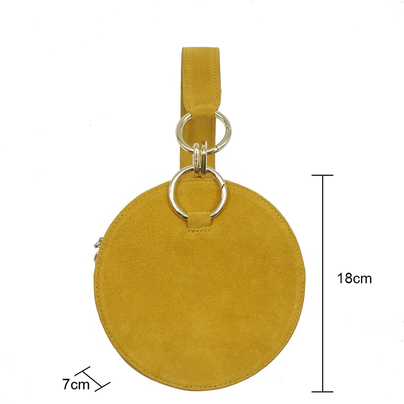 LilyHood круглый клатч модная повседневная женская сумка Circel из натуральной кожи и замши маленькая желтая сумка на запястье для мобильного телефона