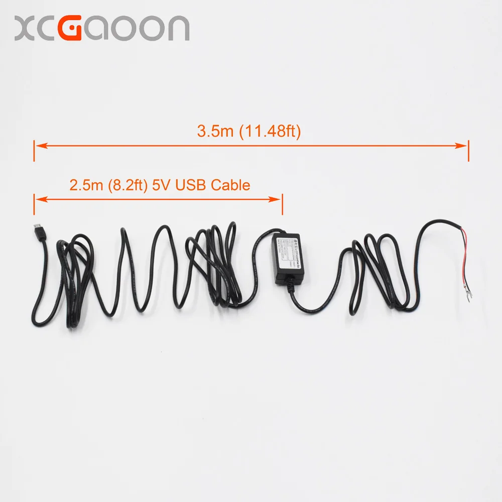 Конвертер постоянного тока для автомобиля XCGaoon 12V 24V на 5V 2A с прямым кабелем mini USB, подходит для видеорегистратора, камеры GPS, длина 3.5 метра.