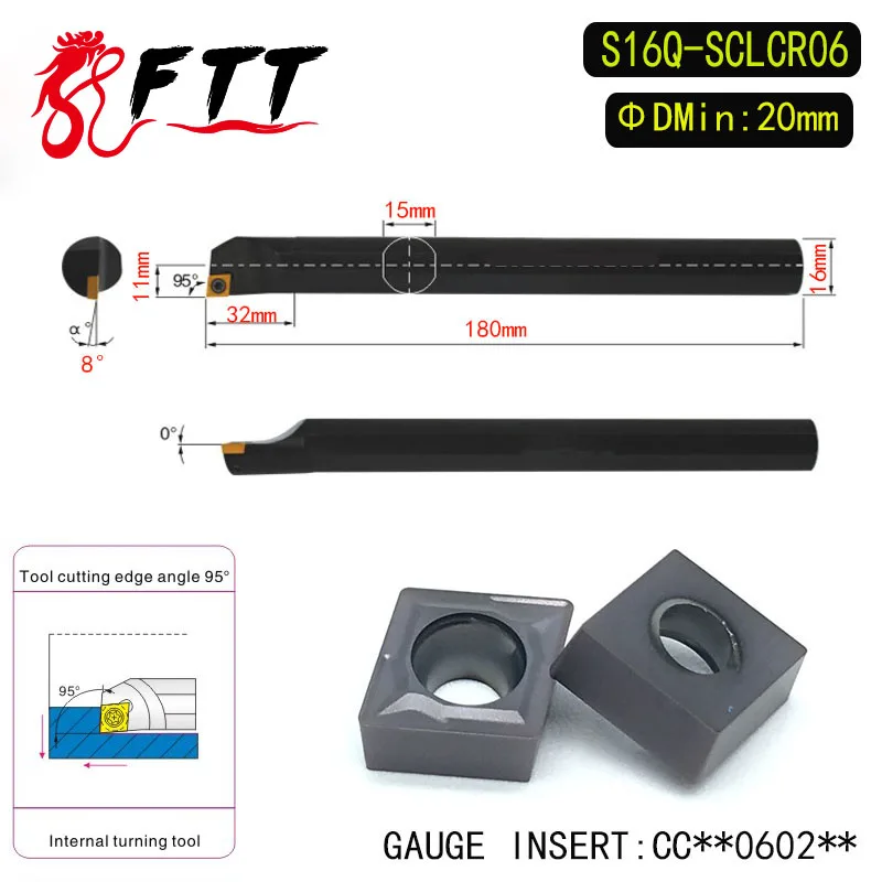 

S16Q-SCLCR06 95 Degrees Internal Turning Tool Holder For CCMT060204 CCMT060208 Insert Internal Boring Bar Lathe Machine