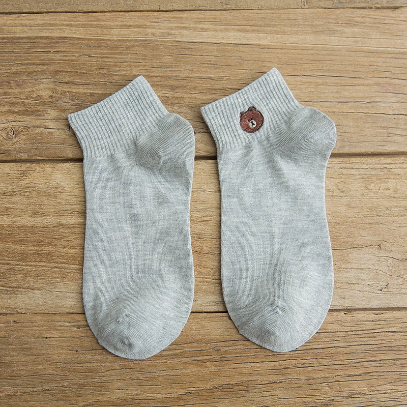 Light Gray 1 пара, женские носки, весна-лето, женские носки, хлопковые, цветные, с милой мультяшной вышивкой, женские модные носки, корейский стиль - Цвет: Light Gray