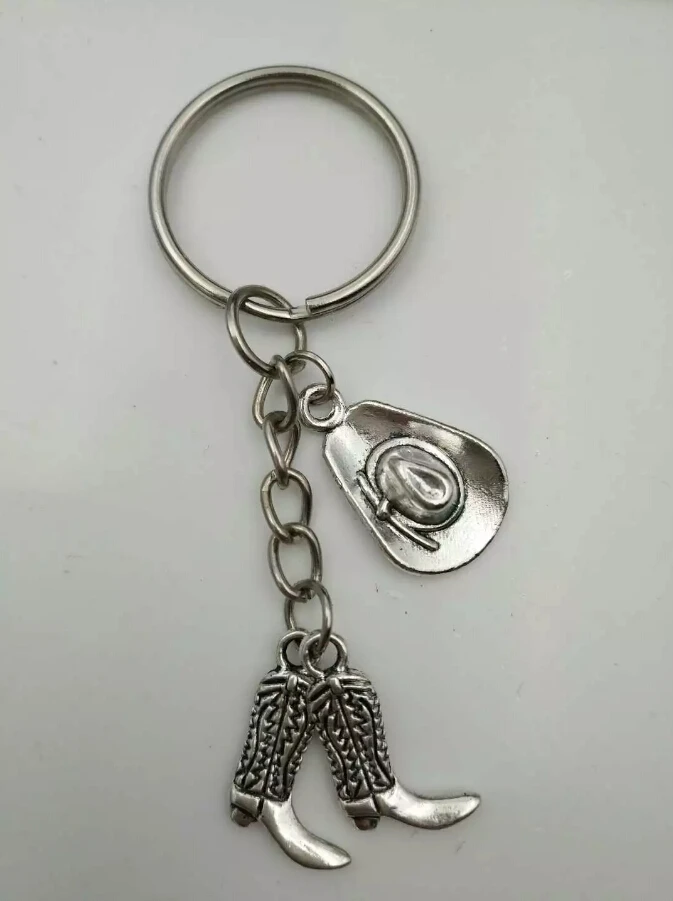 Western cowboy hat boots-Fashion jewelry Tibetan silver charm key chain ring Keychain Gifts Fit Key Chain Z80 | Украшения и