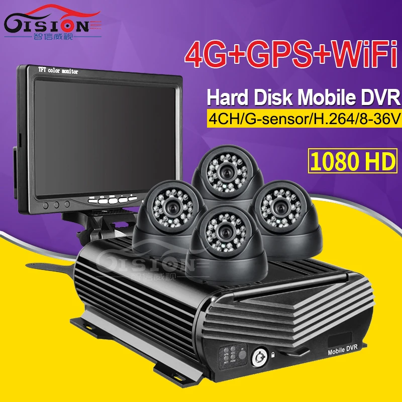4G GPS WIFI 2 ТБ жесткий диск 256G SD 4CH HDD Мобильный Dvr видео рекордер в реальном времени