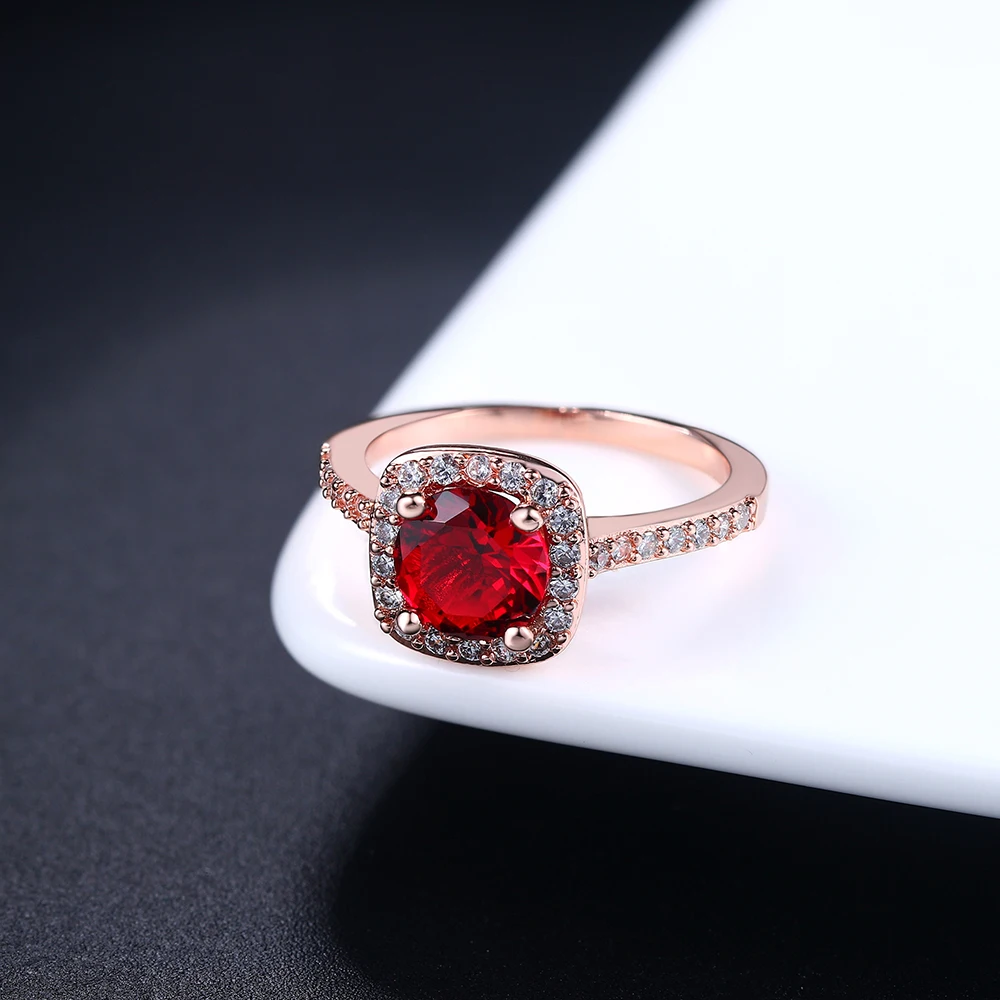 RoseGold Red Серебряный Цвет Изысканный Bijoux(украшения своими руками) модные квадратные Свадебные& Обручение кольцо, сделанное с кубическим цирконием ювелирные изделия R531 R559 R560 - Цвет основного камня: RoseGold Red