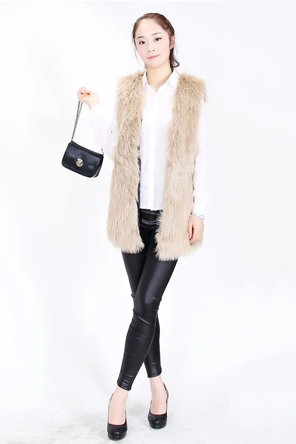 Модный женский жилет из искусственного меха зимний длинный без рукавов