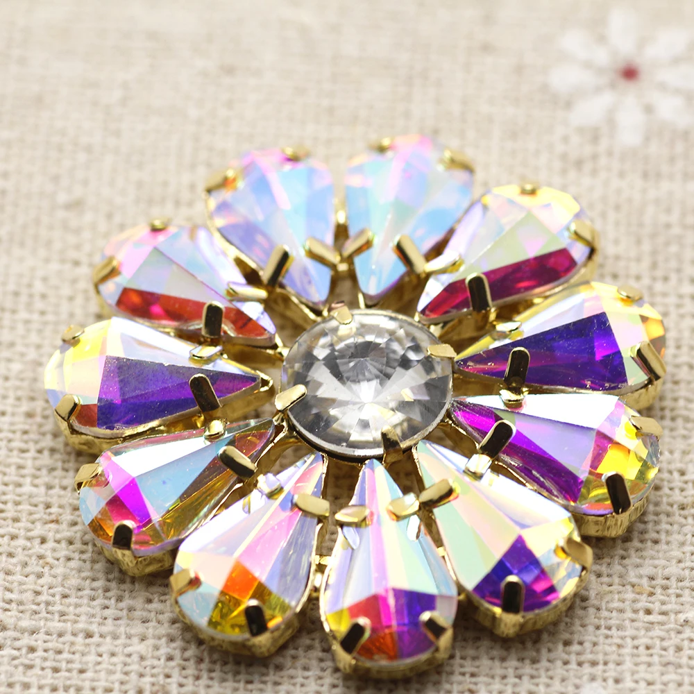 38 мм Цветок круглой формы пришить горный хрусталь с когтями установка Золотой