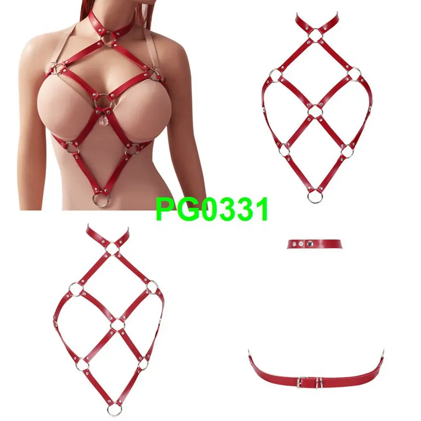 Boho кисточкой красные кожаные обвязка для тела Связывание выдалбливают сексуальное женское белье Эластичный отрегулировать Топы корректирующие панк готич - Цвет: PG0331