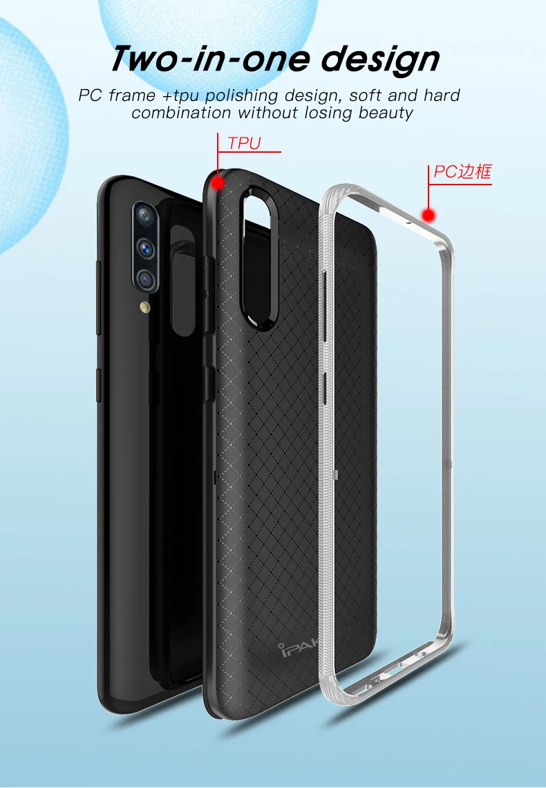 Для samsung A50 A70 A30 Чехол iPaky оригинальная рамка+ силиконовая задняя крышка чехол для мобильного телефона для Galaxy A10 A20 прочная Броня