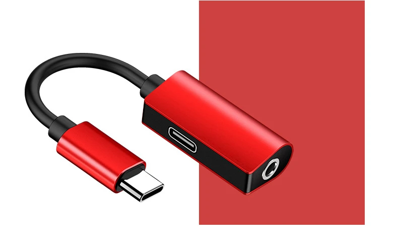 Red USB C к разъему 3,5 type C Кабель-адаптер для huawei P20 Pro mate 20 Xiaomi Mi 8 9 SE Note usb type C 3,5 мм AUX преобразователь для наушников - Тип штекера: Red