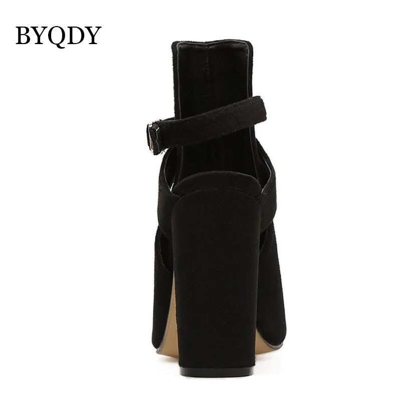 BYQDY/Модные женские сандалии из флока Туфли гладиаторы на высоком каблуке с