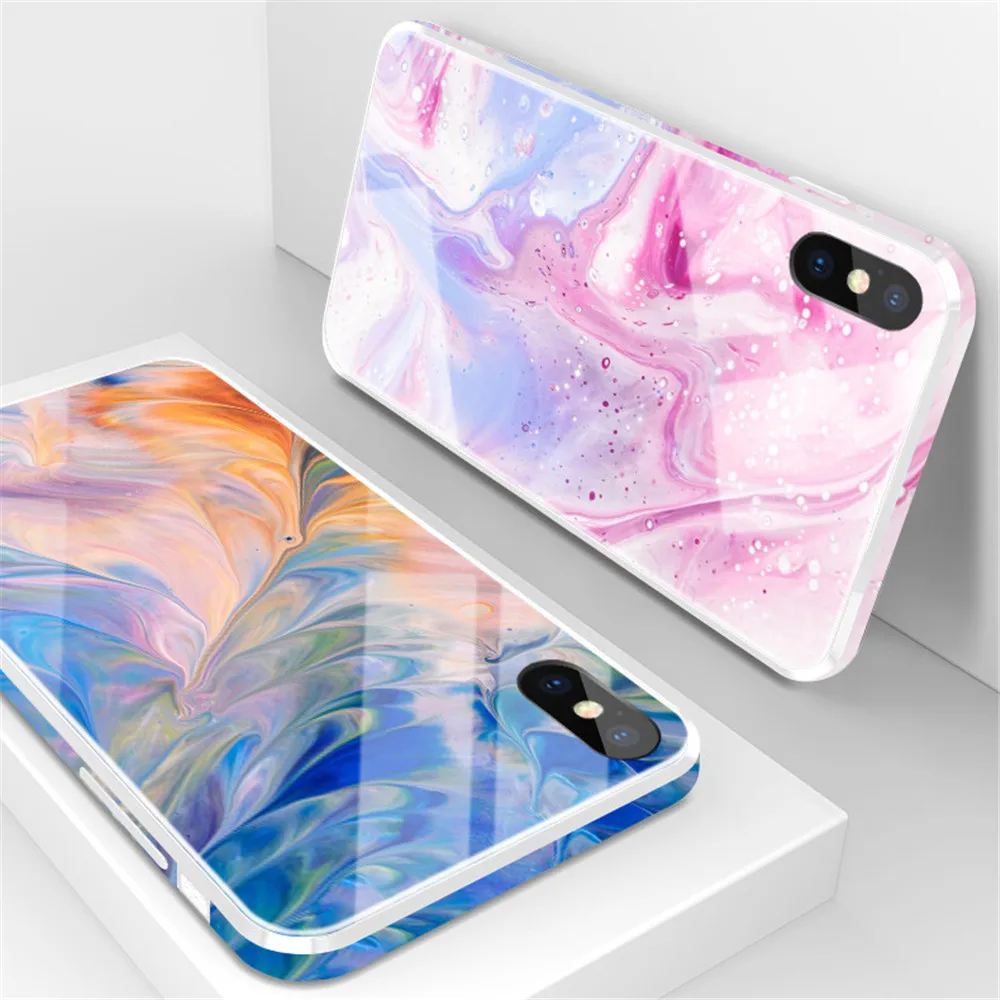 Роскошный чехол из закаленного стекла для Apple iPhone 6 6s 7 8 Plus цветной противоударный