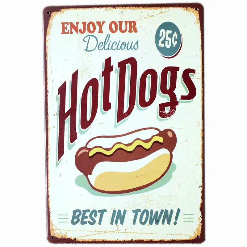 5300-1 Hot Dogs Retro Tin Sign Hotdog Metal Poster Vintage Plaque Fast Food Hotel Shop Wall Decor 20x30cm - Цвет: 5300-1