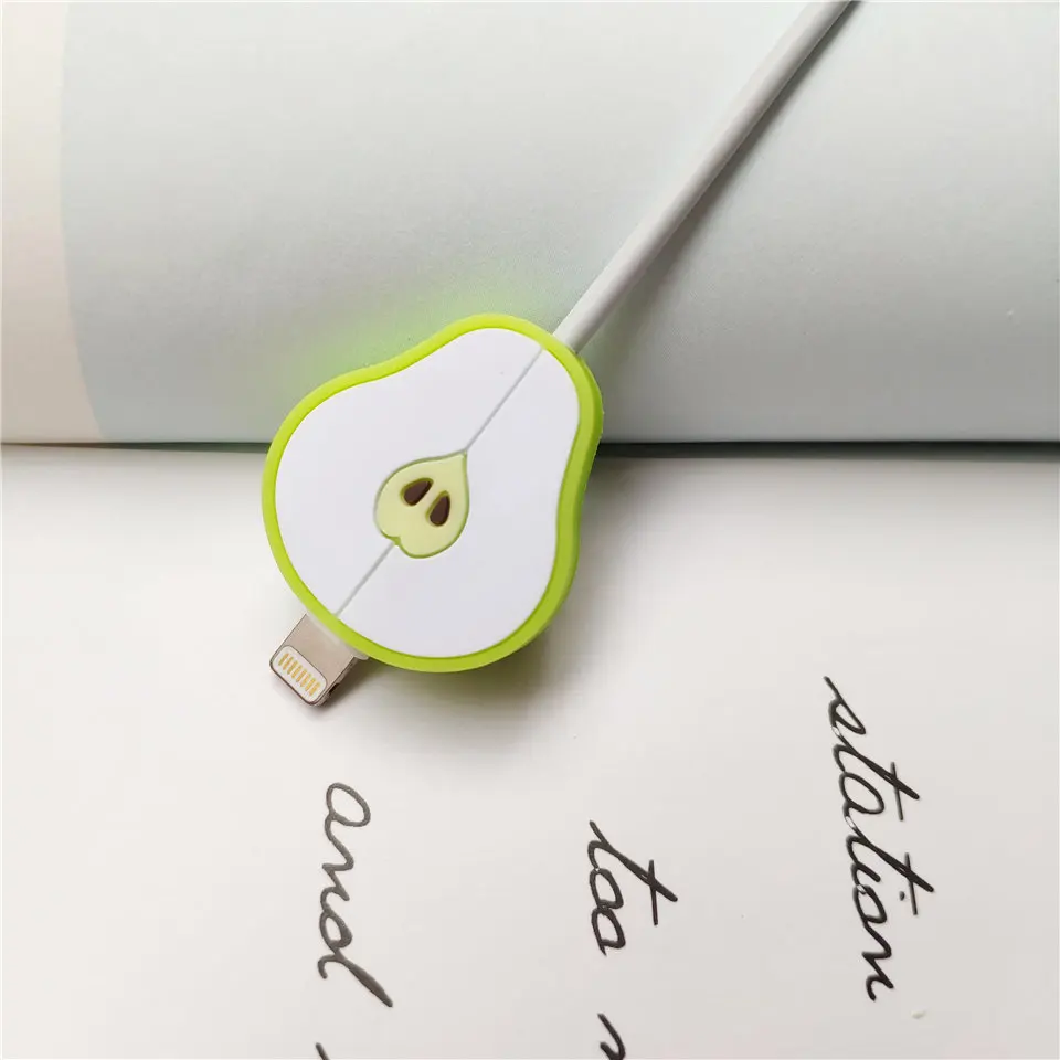 Pear Фруктовый мультфильм рисунок линия данных силиконовая бобина для samsung Xiaomi huawei кабель протектор для IPhone Lightning type C Micro USB - Цвет: Pear