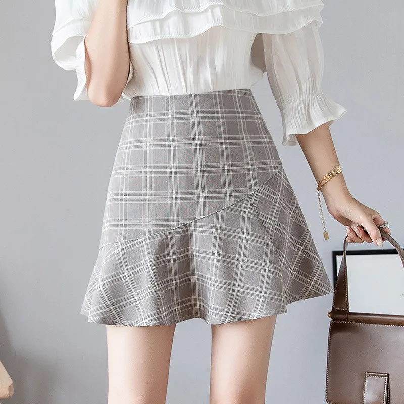 

Hiawatha Harajuku 2019 Women Fashion Summer High Waist A-Line Skirt Korean Plaid Trumpet Skirts D4156