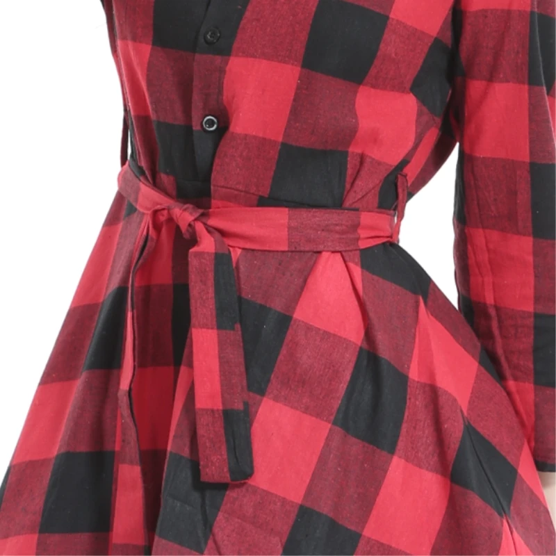 

YSDNCHI Women Plaid Blouses Long Shirts Turn-down Collar Long Tops Casual Loose Shirts Red Black White Blusas Plus Size Blouses