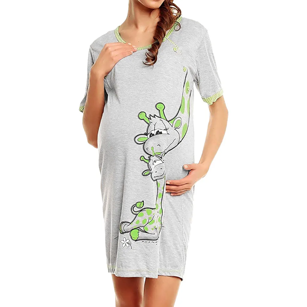

Women Short sleeve Pregnant Maternity Dress Solid Skirt Solid Print Nightdress