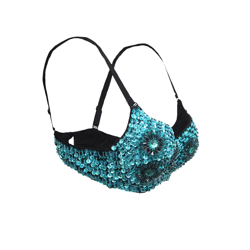 Sexy Light Blue Sunflower Beading Sequined Push Up Bra Plus Size Lingerie Sujetador Underwear Women Brassiere Clubwear Bralettes | Женская