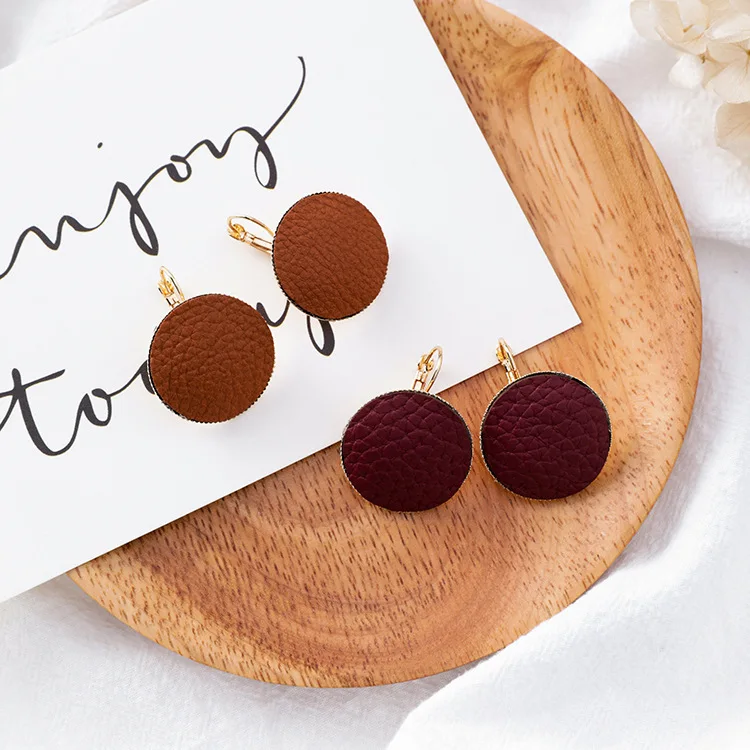 2019 новые модные женские милые кожаные круглые висячие серьги металлические