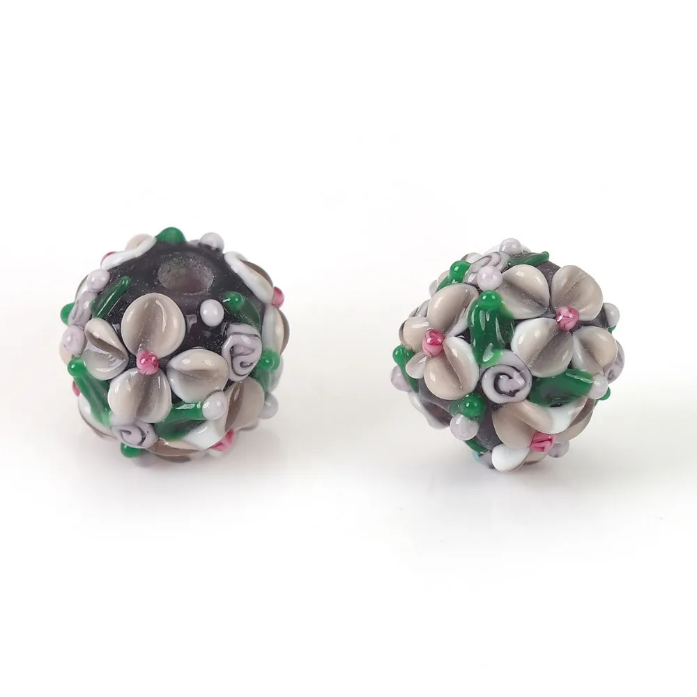 DoreenBeads лэмпворк стекло в форме цветка круглые синие листья цветов красочные около 13 мм x 13 мм, отверстие: около 2,5 мм, 1 шт