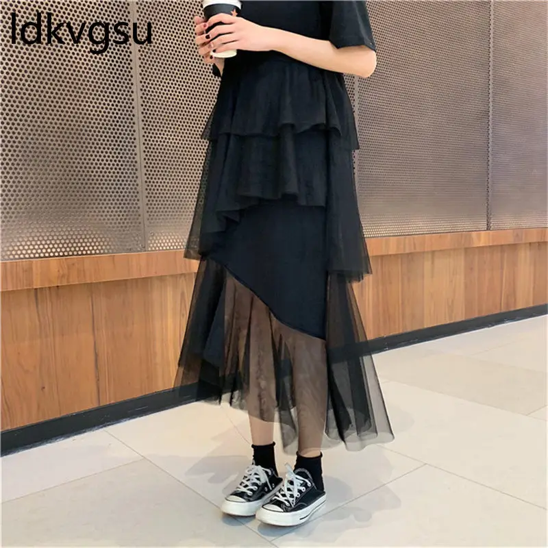 Summer Dresses Women 2019 Casual Fashion Splice Mesh Irregular Cake Dress Female O-neck Short Sleeve Mujer Vestidos f102 | Женская