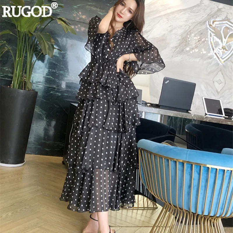 RUGOD новое летнее платье с коротким рукавом Каскадное рюшами женское Элегантное