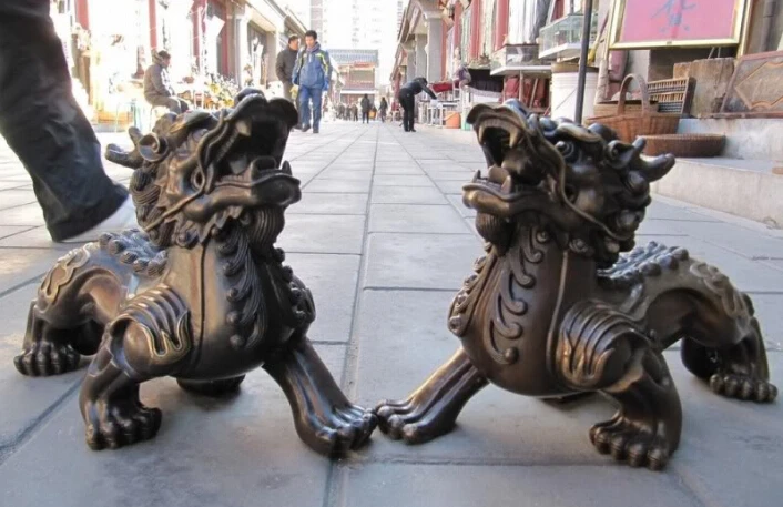 11 &quotкитайский Фэн Шуй Уточнение Чистая Бронзовый Foo Dog Лев kylin зверь пара|dog