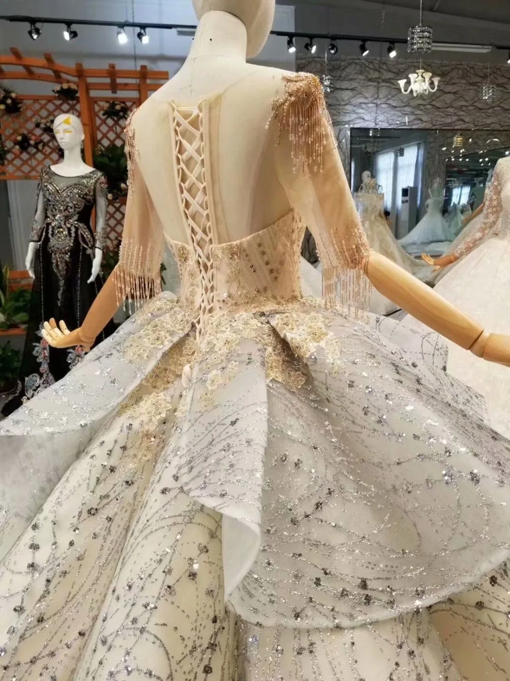 H&S BRIDAL Silver wedding dress ball gown bride dresses gold sequins half sleeves luxury wedding dresses vestido de novia
