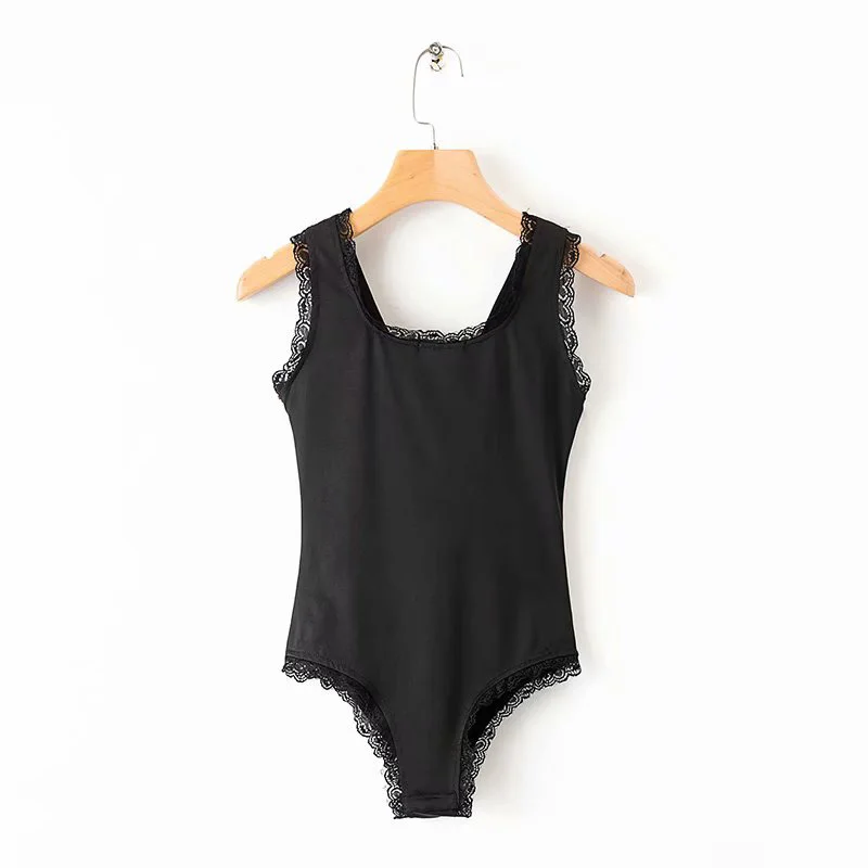 Wonder New Sexy Sleeveless Bodysuits Vintage Lace-Up Female Skinny Backless Retro Lady Lace Patchwork Rompers 2019 | Женская одежда