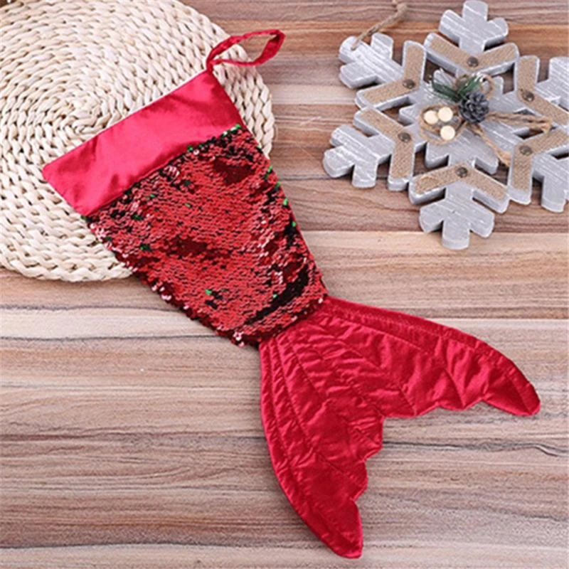Креативные рождественские украшения рыбий хвост флип Бусины носки подарок